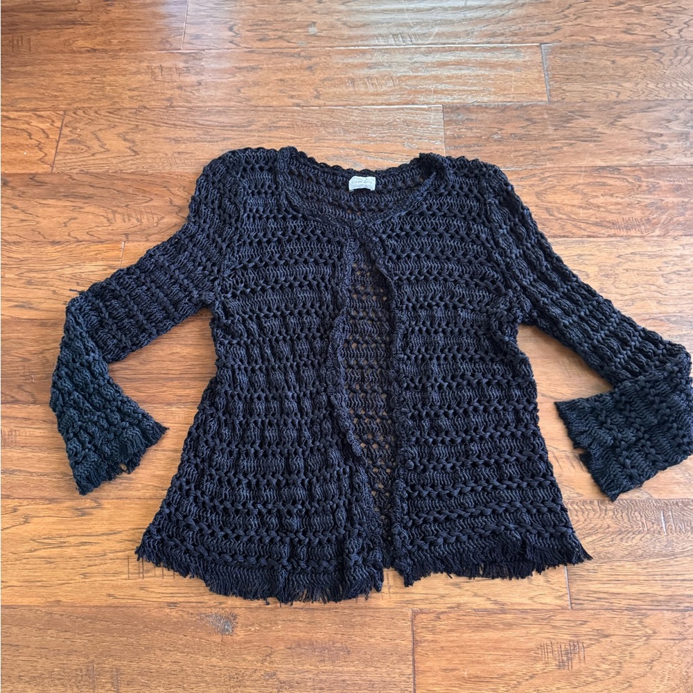 Chico’s Black Open-Knit Cardigan‎ Sweater